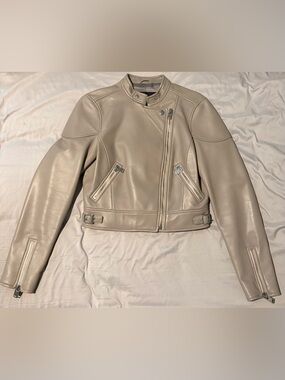 Coach Taupe Leather Moto Jacket